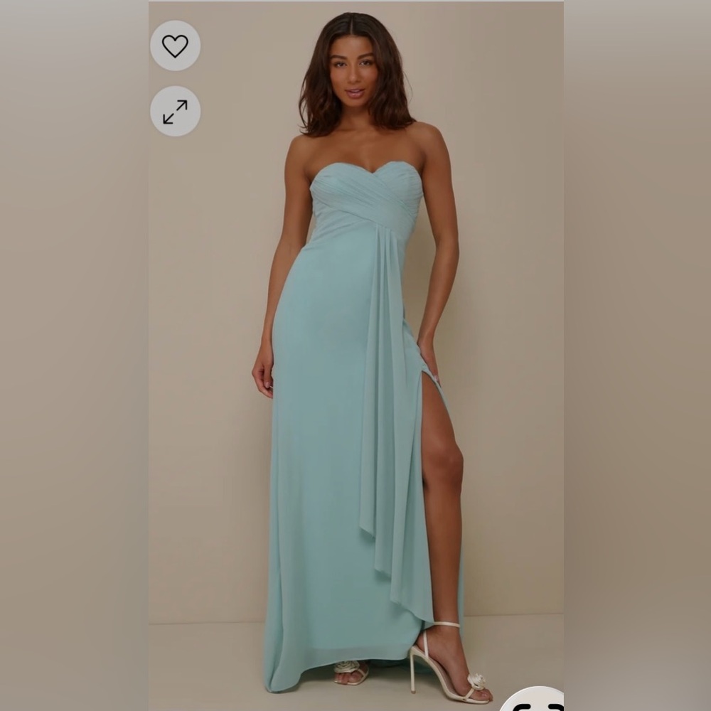 Lulu’s Chiffon Pleated Strapless Maxi Dress with Side Slit